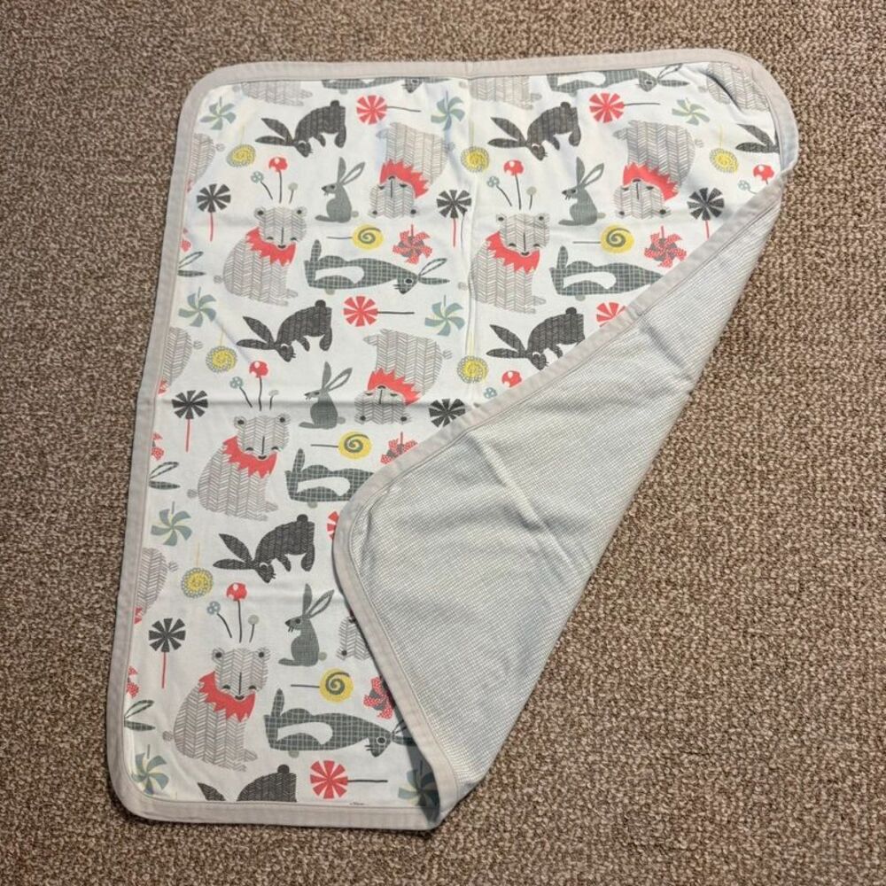 Reversible Baby Blanket Woodland Bear & Bunny Print Gray Multicolor